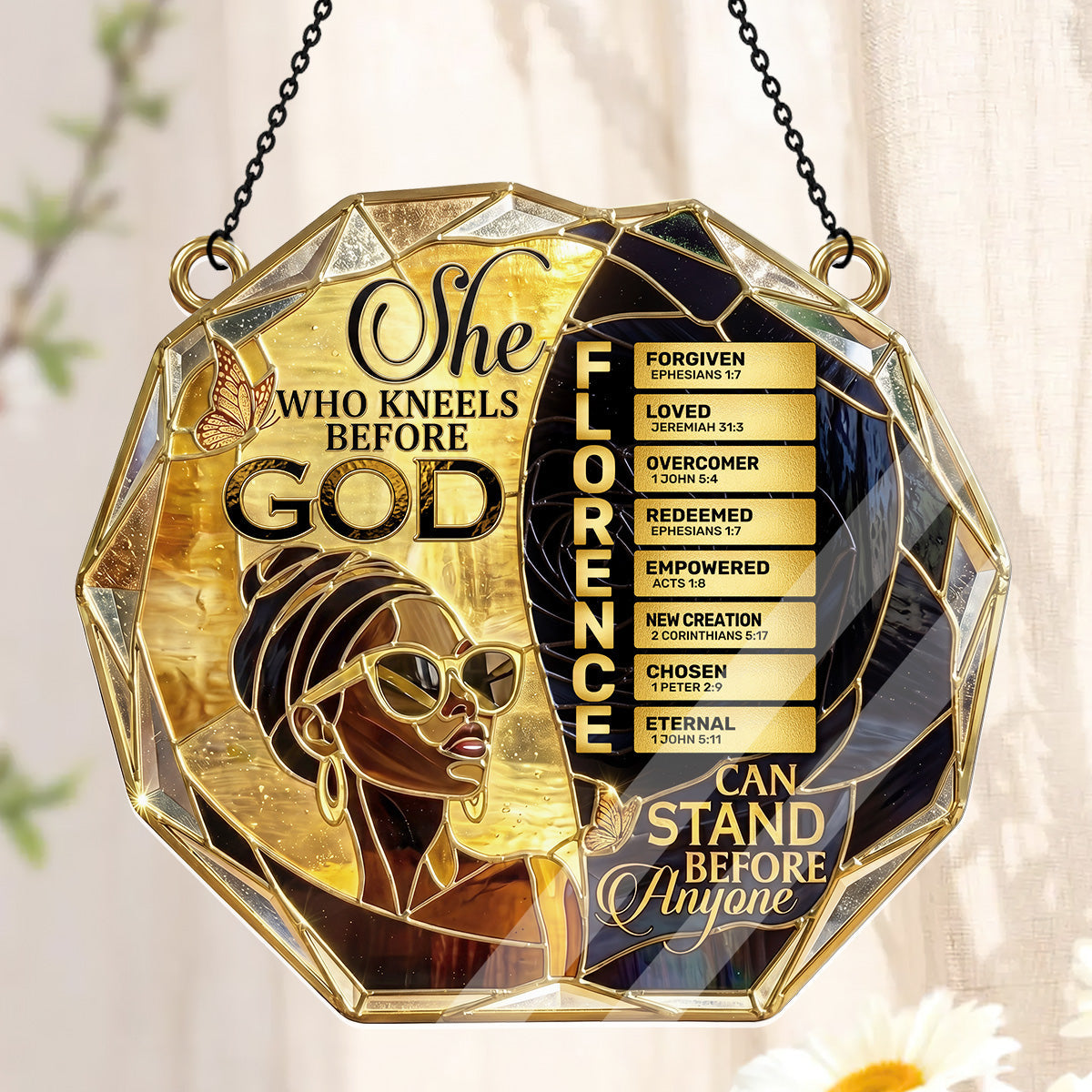 She Who Kneels Before God Can Stand Before Anyone - Personalized Acrylic Suncatcher