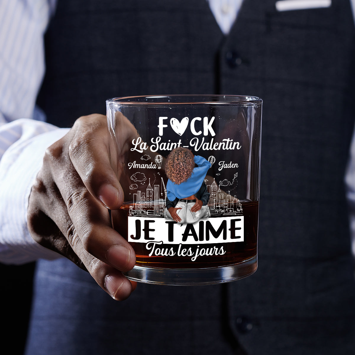 Je T’aime Tous Les Jours - Personalized Round Whiskey Glass