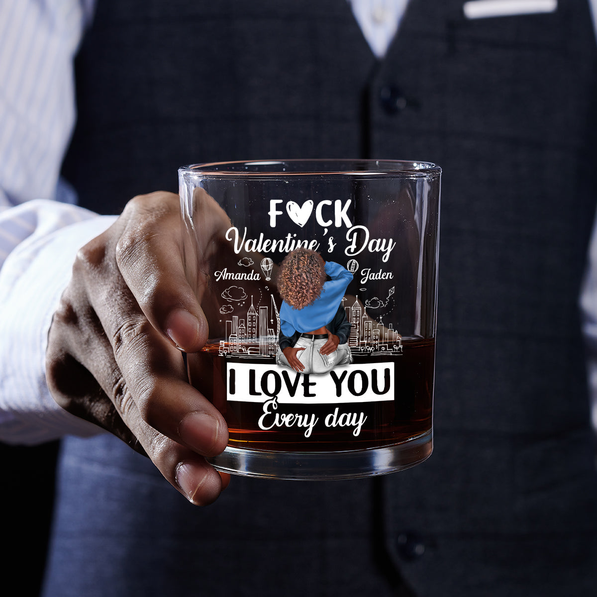 I Love You Every Day - Personalized Round Whiskey Glass