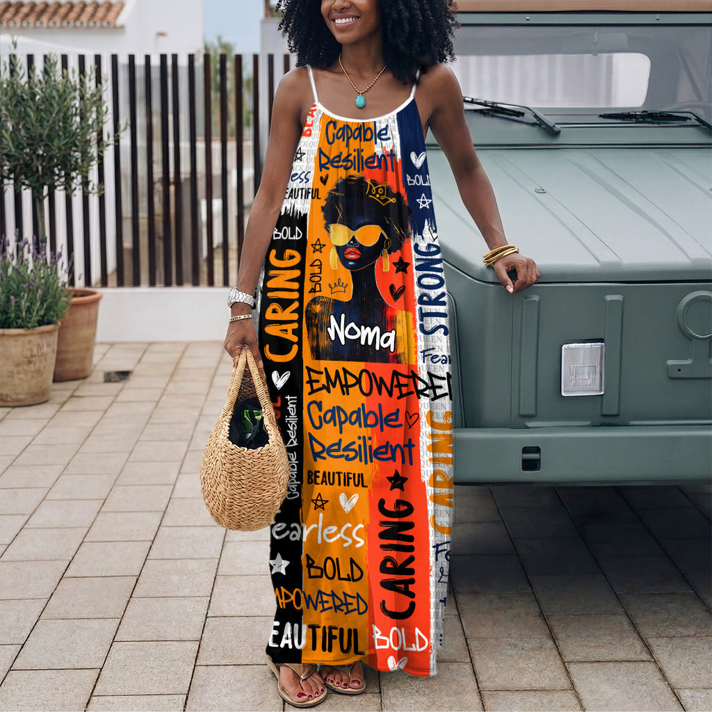 Black Queen Graffiti Style - Personalized Backless Cami Maxi Dress
