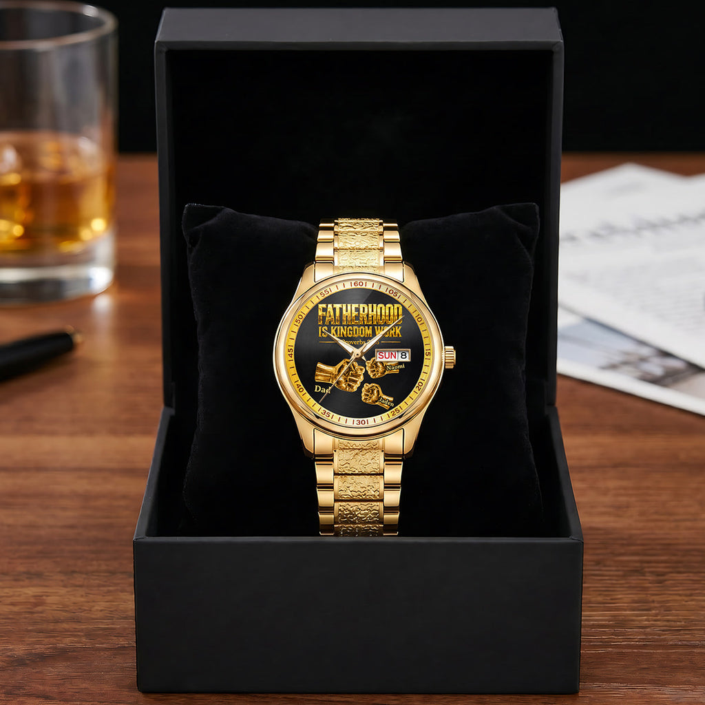 Fatherhood Is Kingdom Work Premium Fist Bump - Personalized Men's Wrist Watch
