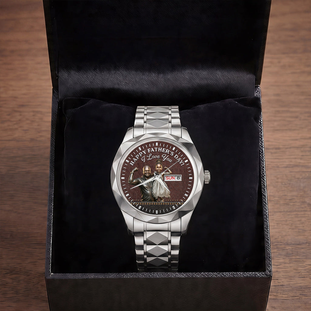 Custom Photo Dad Grandpa Family - Personalized Men's Wrist Watch