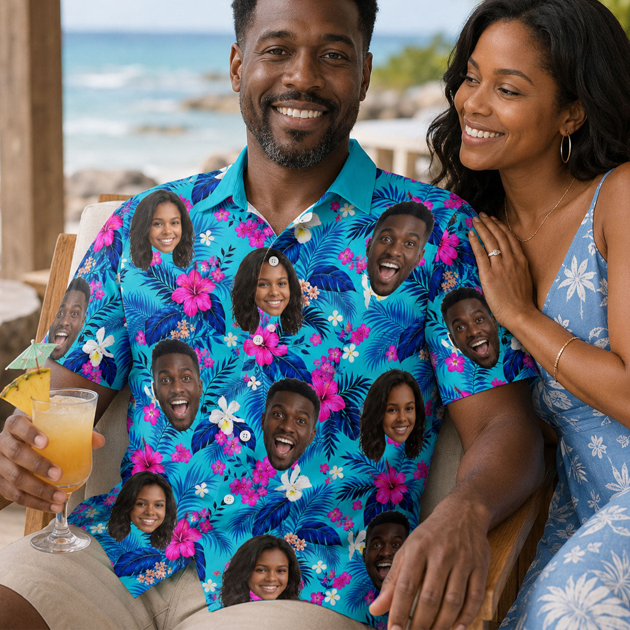 Tropical Funny Couple Upload Photo - Personalized Hawaiian Shirt
