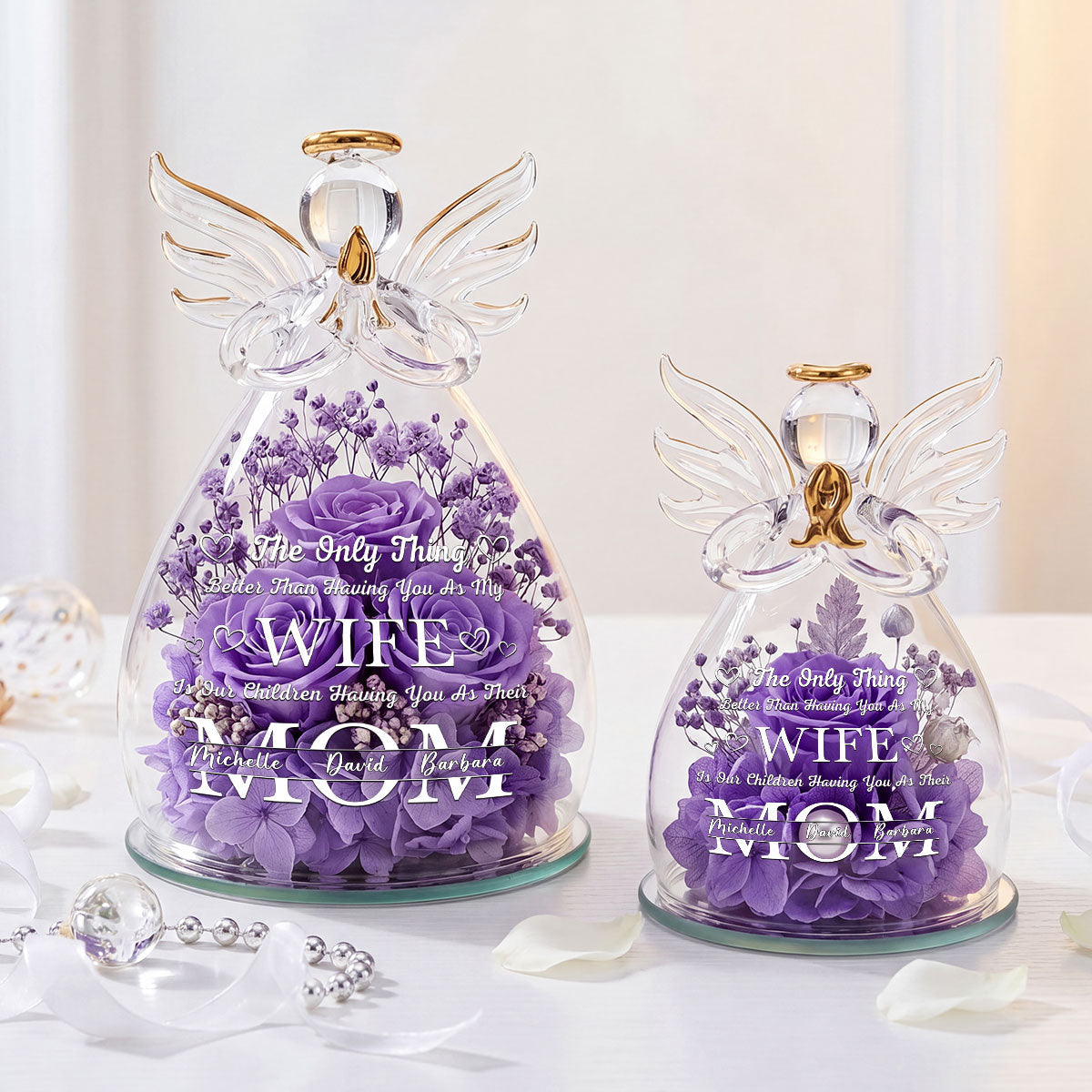 The Only Thing Better Than Having You As My Wife - Personalized Angel Dome With Preserved Flowers
