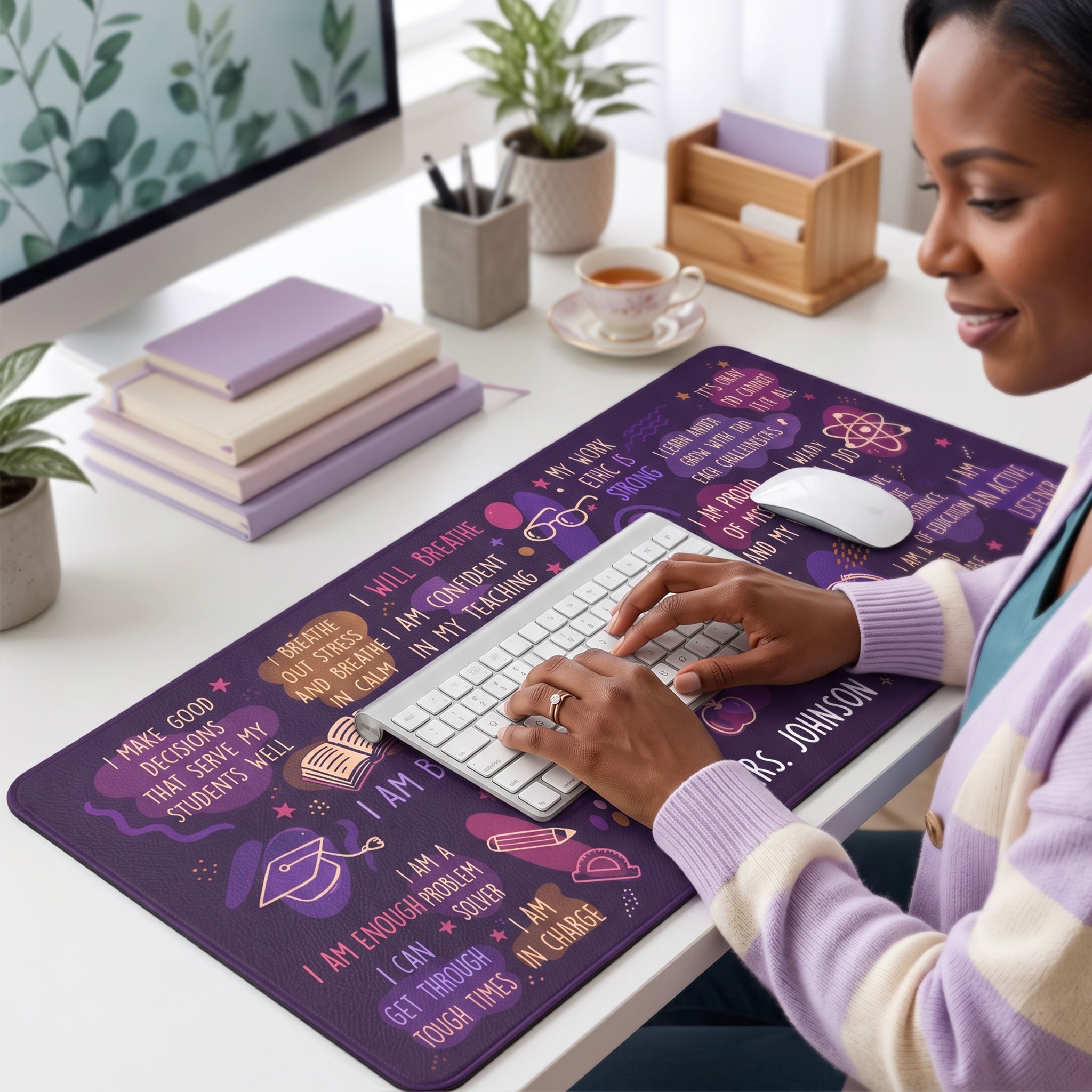 Daily Teacher Affirmations Decoration For Teachers - Personalized Leather Desk Mat