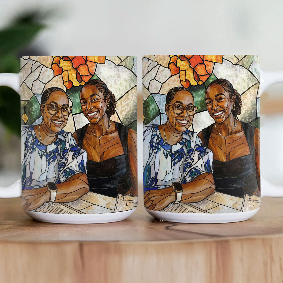 Custom Photo Stained Glass Portrait Mom Grandma Parents Family - Personalized Ceramic Coffee Mug