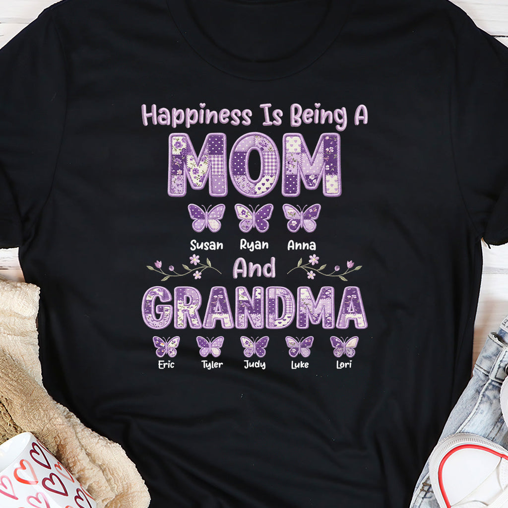 Happiness Is Being A Mom And Grandma - Personalized 2D Unisex T-shirt