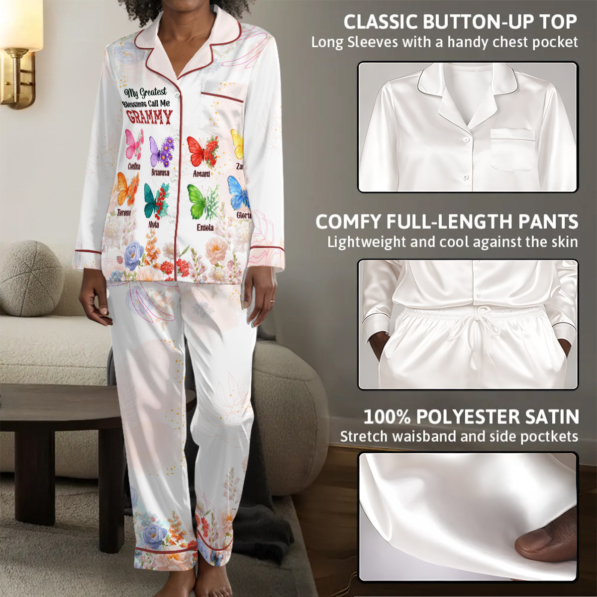My Greatest Blessings Call Me - Personalized Satin PJM Set