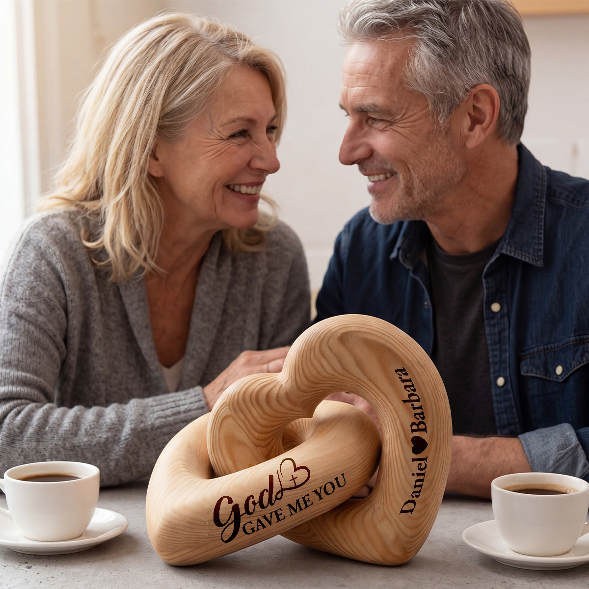 God Gave Me You - Personalized Interlocking Wooden Hearts