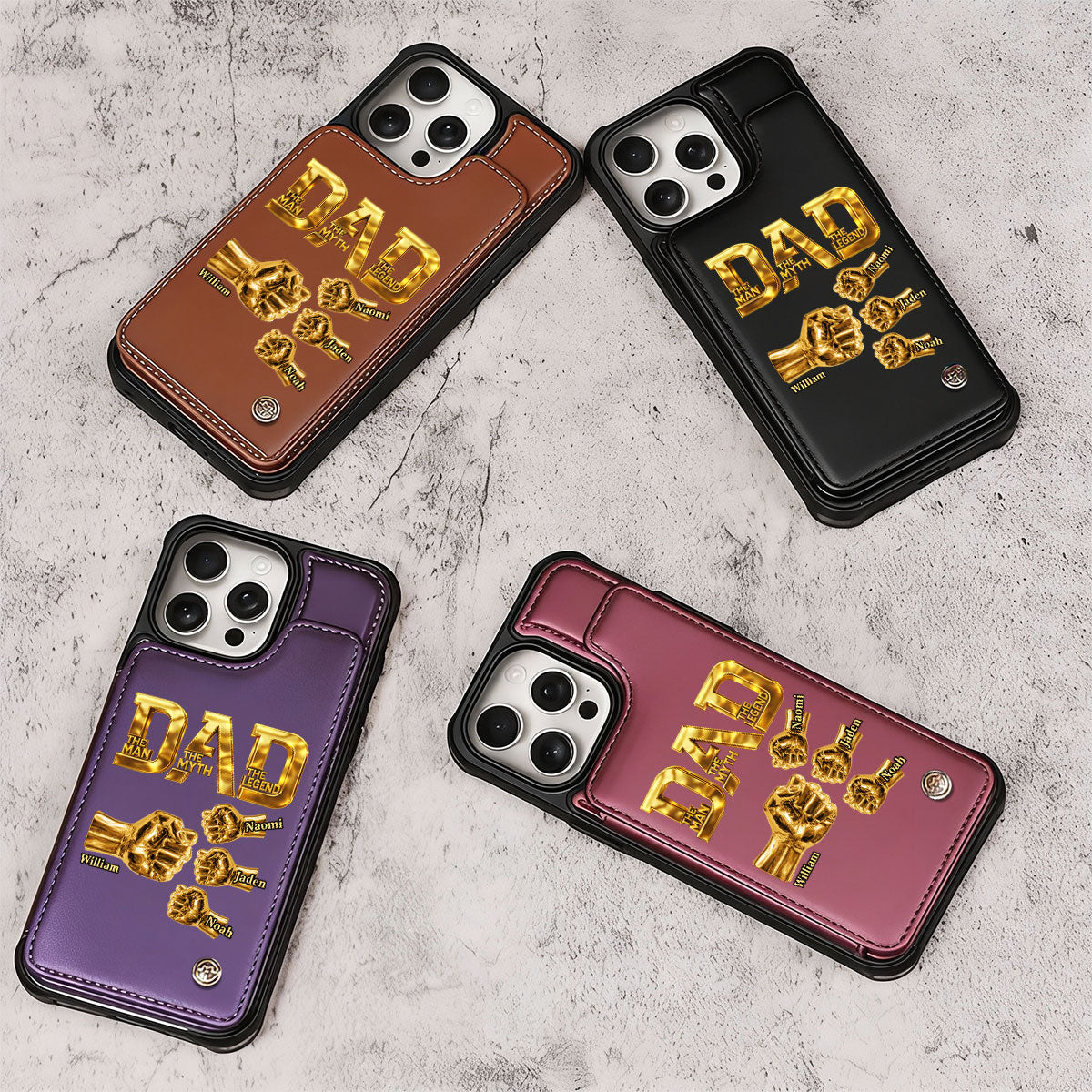 Dad The Man The Myth The Legend - Personalized Leather Flip Wallet Phone Case
