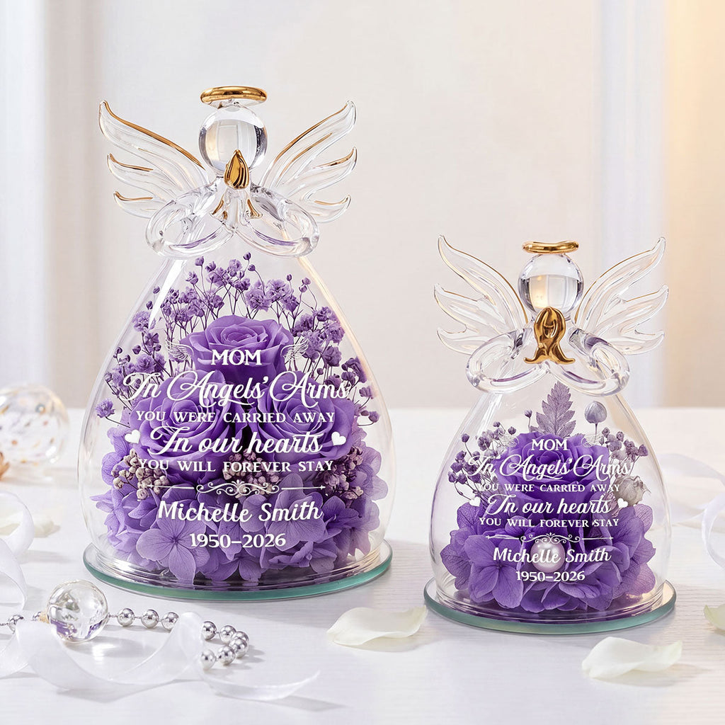 You Will Forever Stay In Our Hearts - Personalized Angel Dome With Preserved Flowers