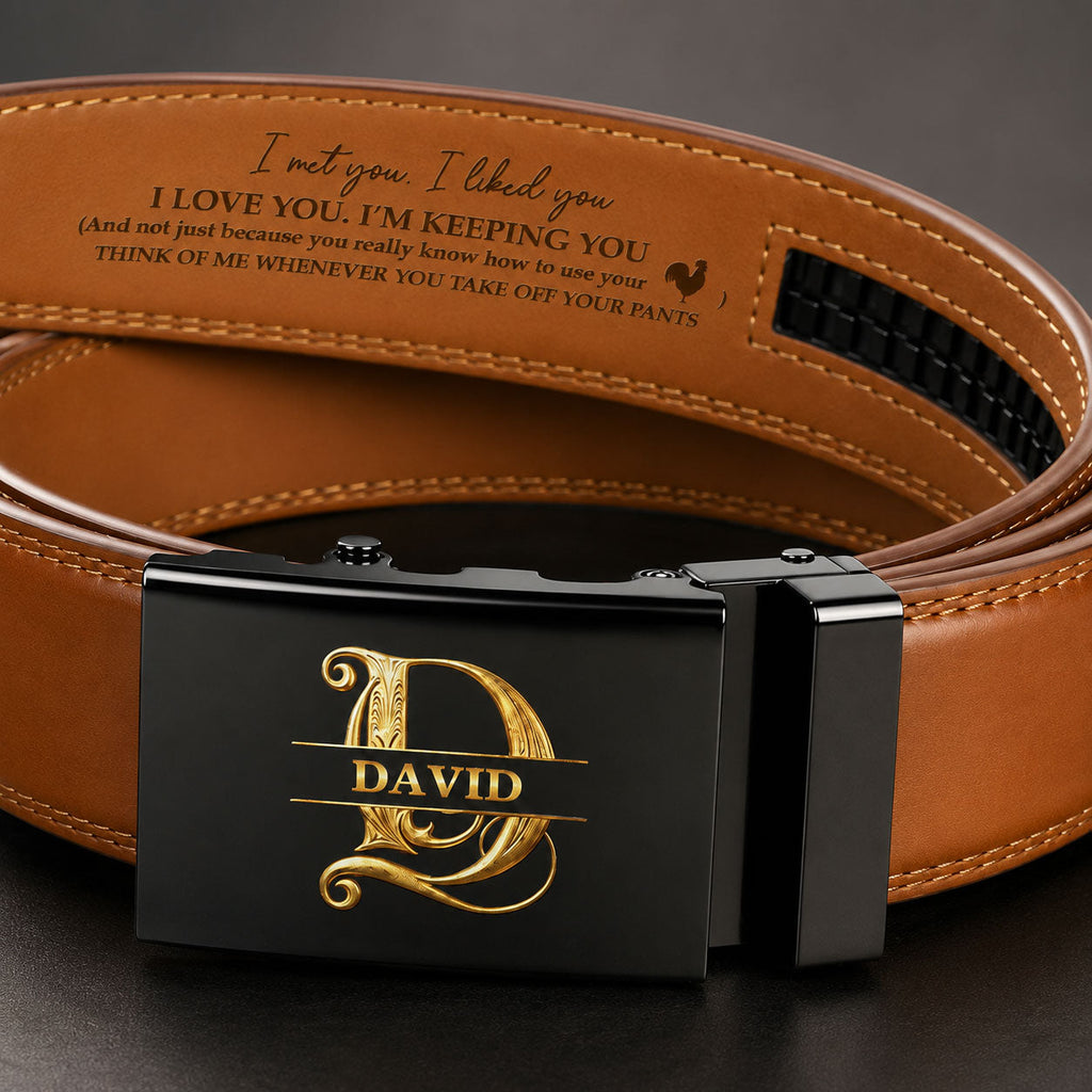 I Licked It So It's Mine - Personalized Leather Belt With Printed Buckle