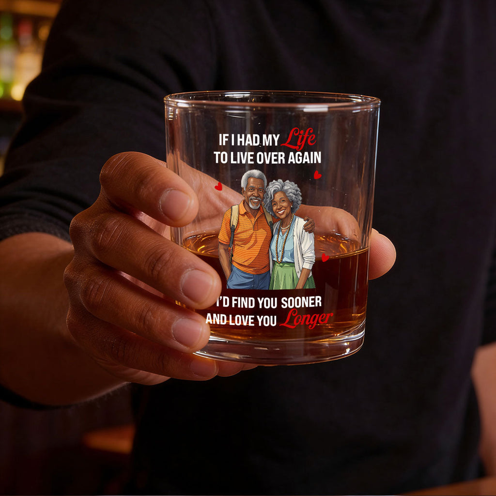 Love You Longer Gift For Husband And WIfe - Personalized Round Whiskey Glass