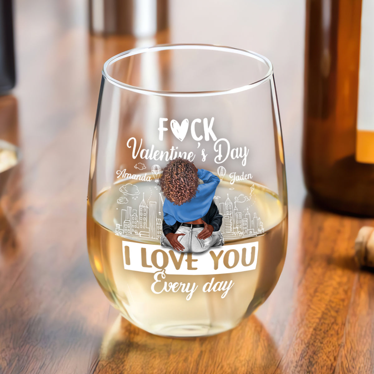 I Love You Every Day - Personalized Stemless Wine Glass