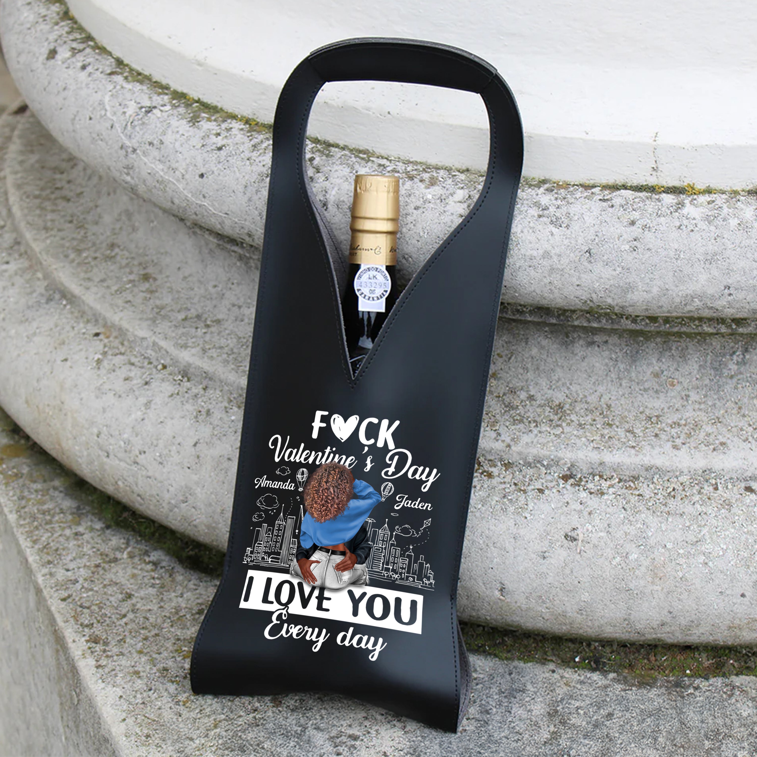 I Love You Every Day - Personalized Leather Wine Bag