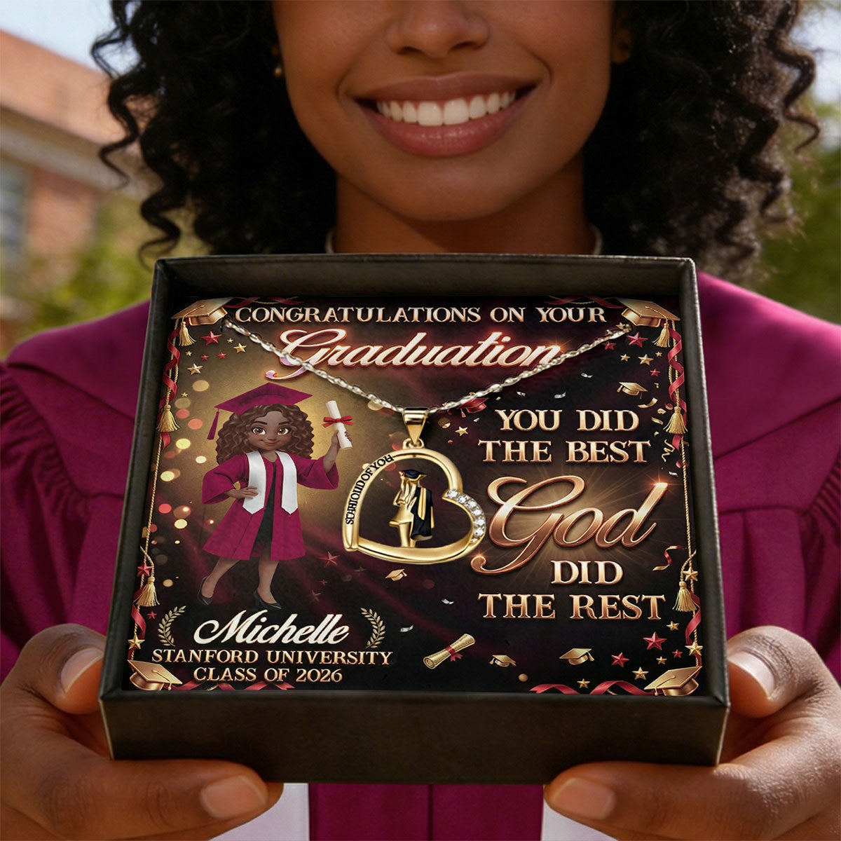 You Did The Best God Did The Rest - Personalized Graduation Girl Necklace
