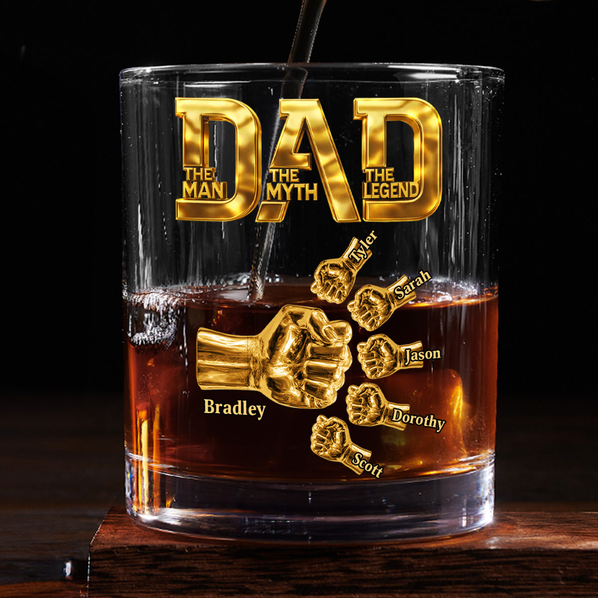 Dad The Man The Myth The Legend - Personalized Round Whiskey Glass