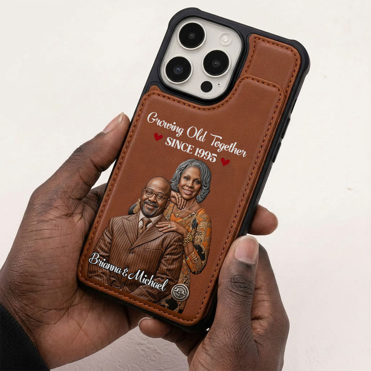 Custom Photo Growing Old Together Forever Anniversary Gift - Personalized Leather Flip Wallet Phone Case