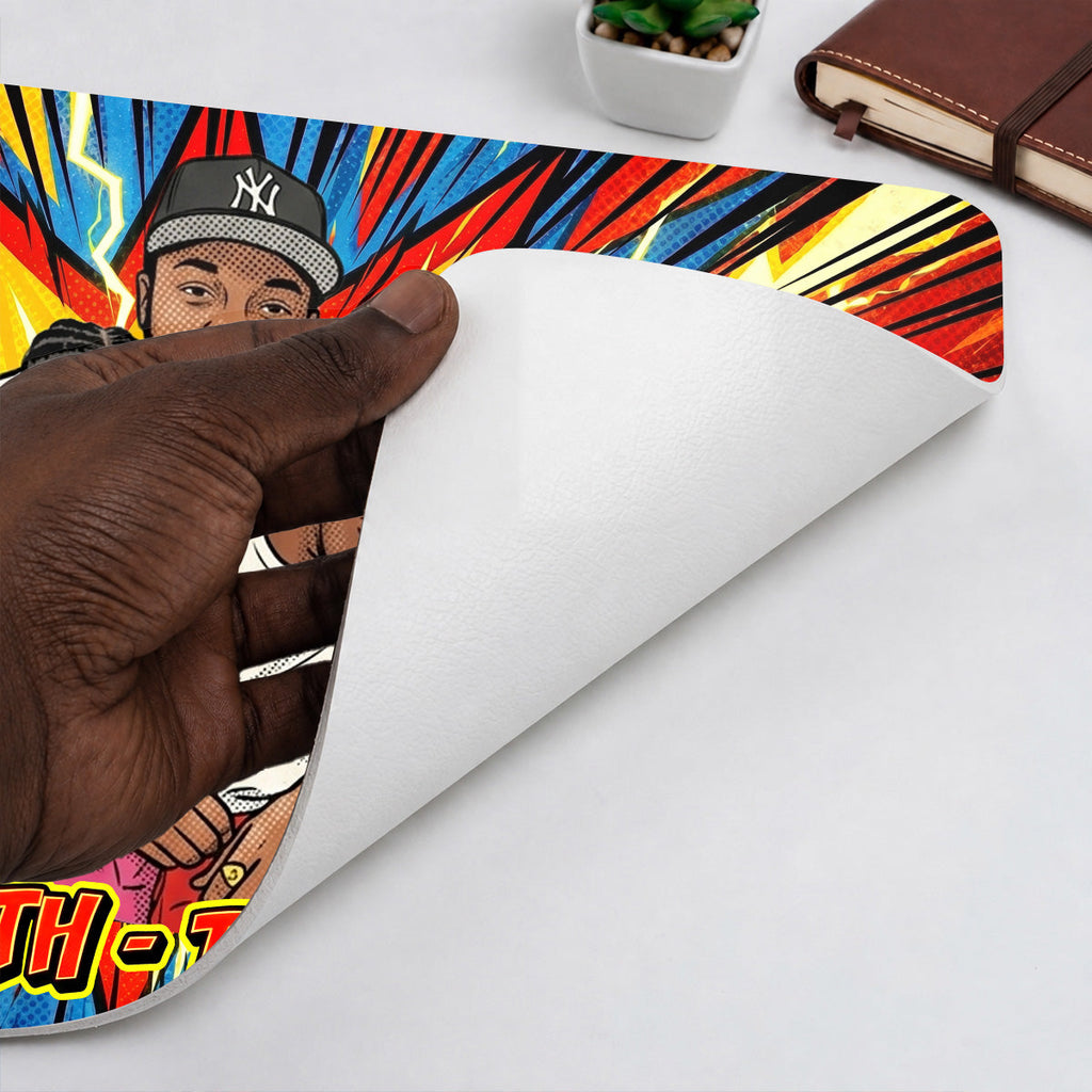 Custom Photo Comic Sketch Dad Grandpa Family - Personalized Leather Desk Mat
