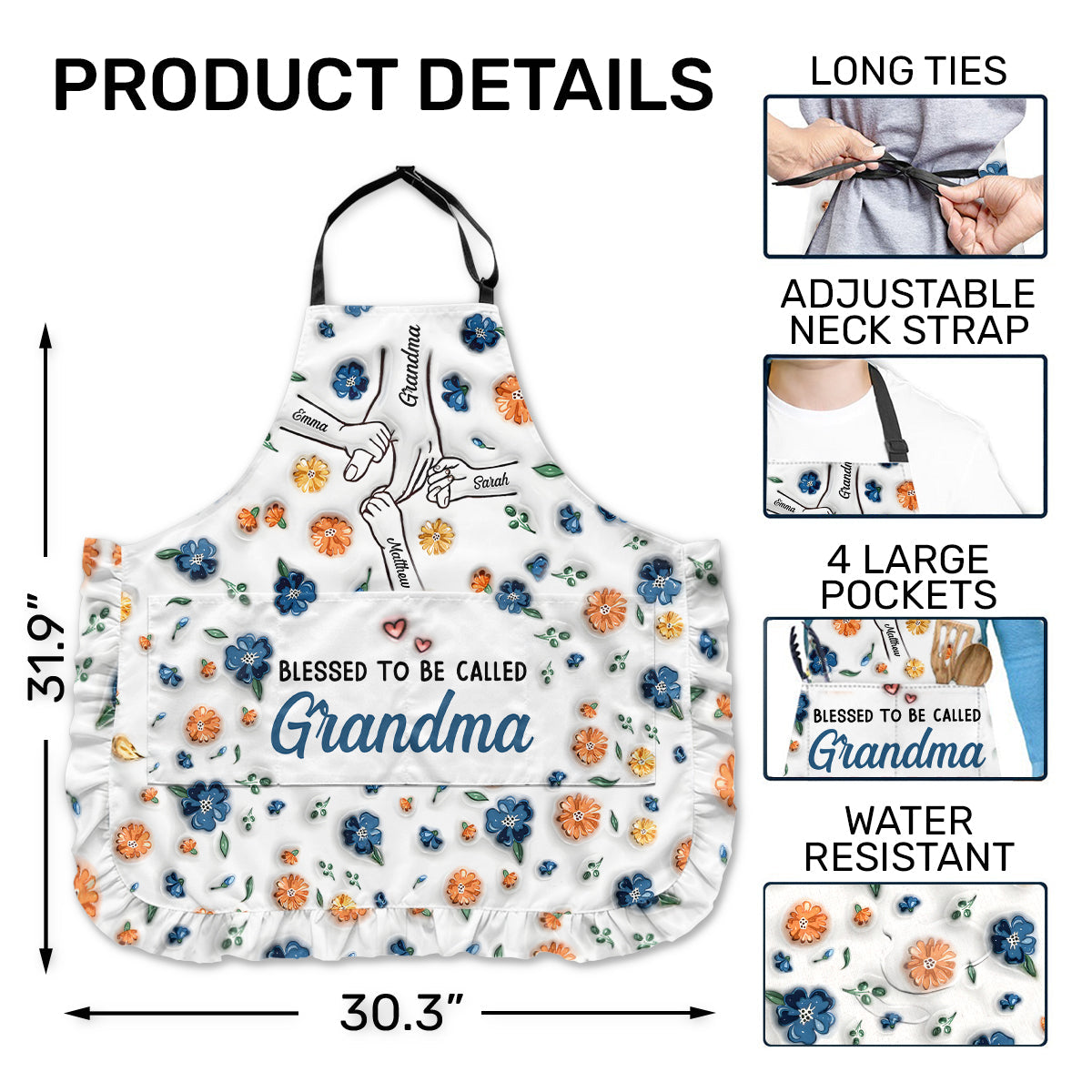 Blessed To Be Called Grandma - Personalized Ruffled Apron