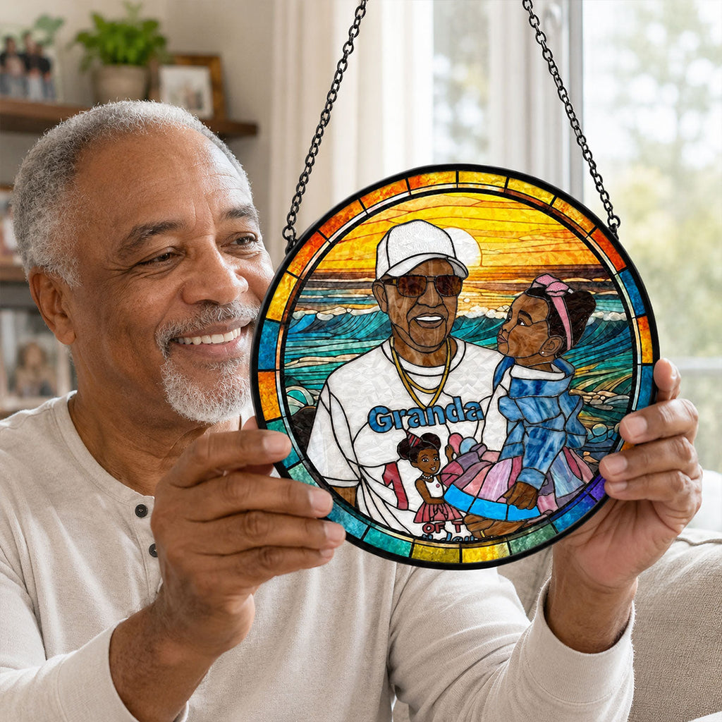 Custom Photo Stained Glass Dad Grandpa Papa Family  - Personalized Stained Glass Window Hanging Suncatcher