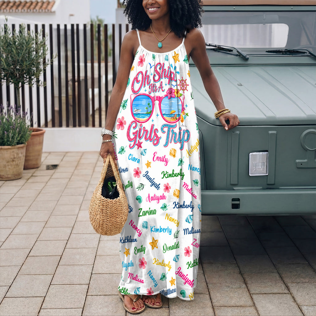 Oh Ship It's A Girls Trip - Personalized Backless Cami Maxi Dress