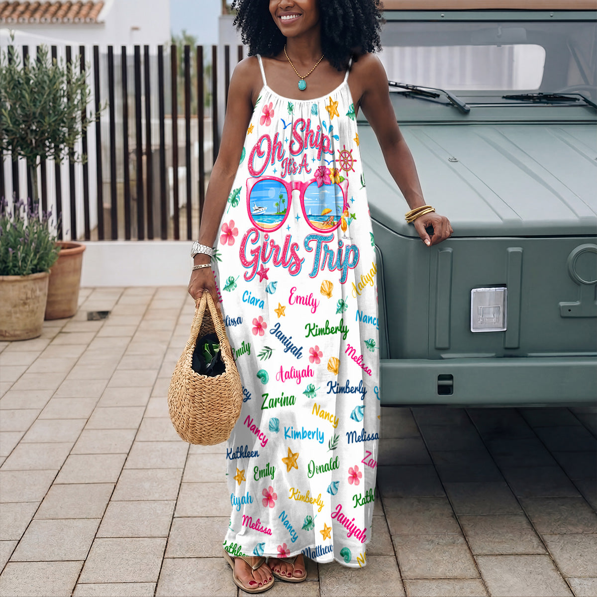 Oh Ship It's A Girls Trip - Personalized Backless Cami Maxi Dress