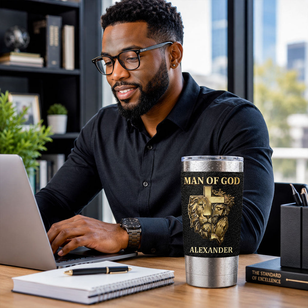 Man Of God - Personalized 20oz Leather Wrapped Tumbler