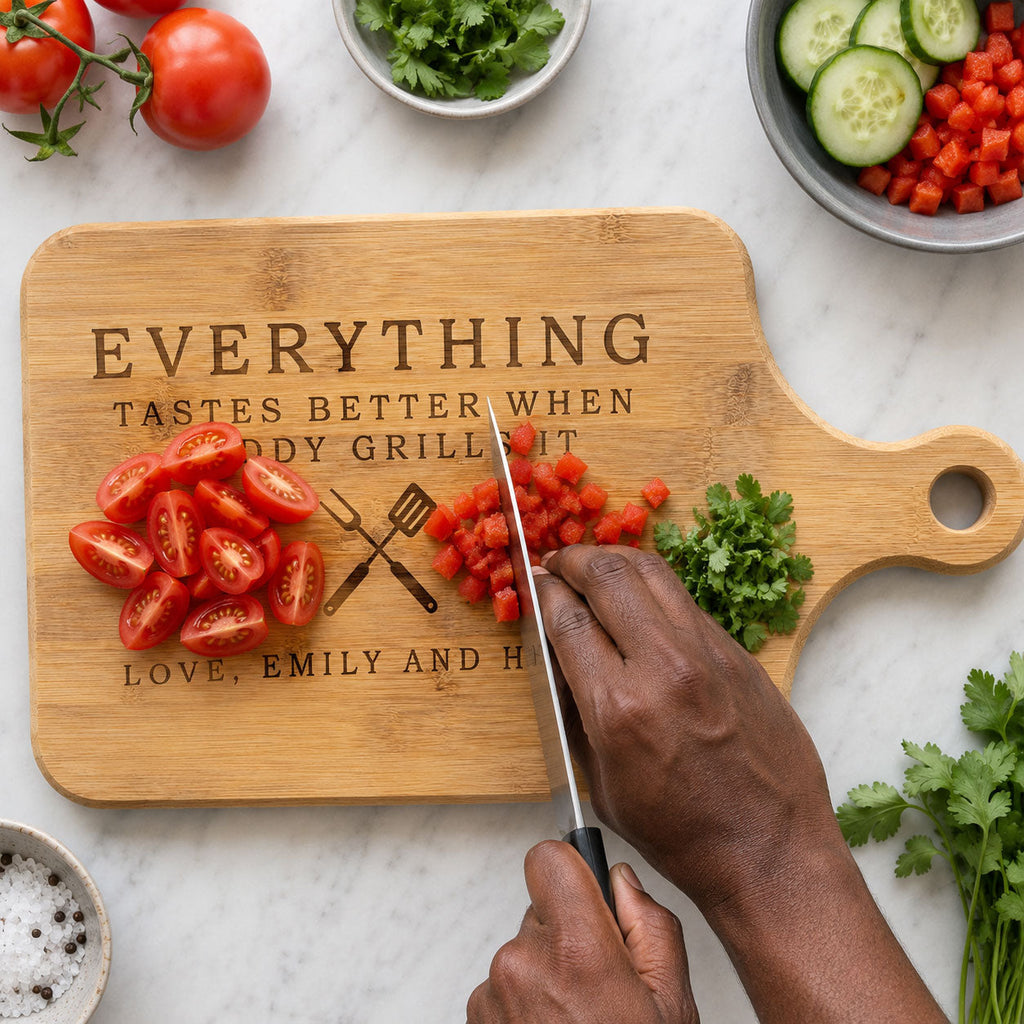 Everything Tastes Better When Daddy Grills It - Personalized Cutting Board With Handle