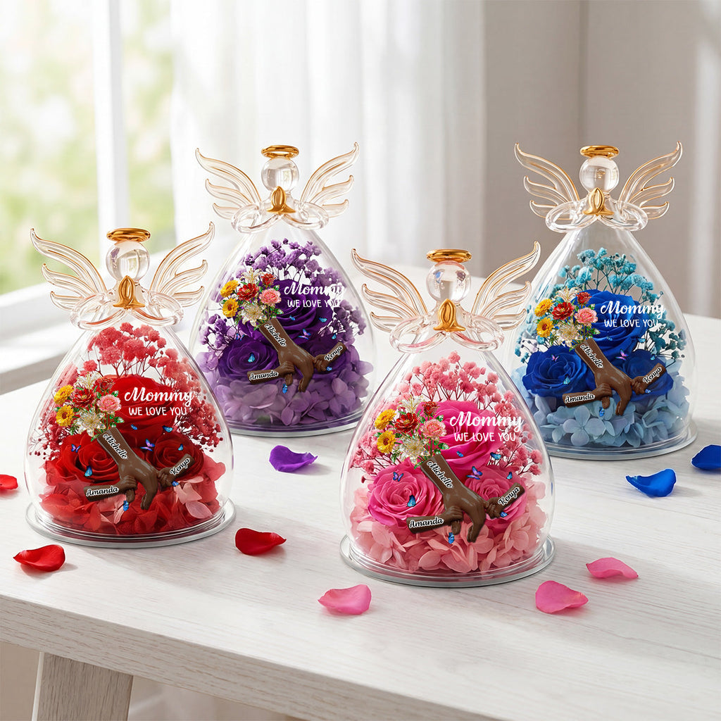 Mommy We Love You - Personalized Angel Dome With Preserved Flowers