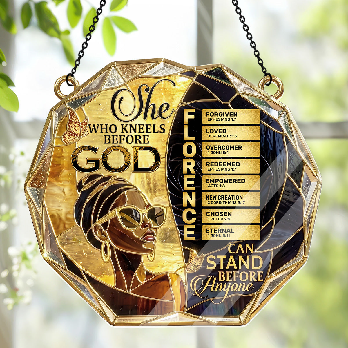 She Who Kneels Before God Can Stand Before Anyone - Personalized Acrylic Suncatcher