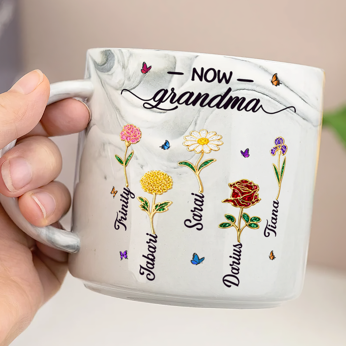 Grandma Birthmonth Flower - Personalized Marble Mug