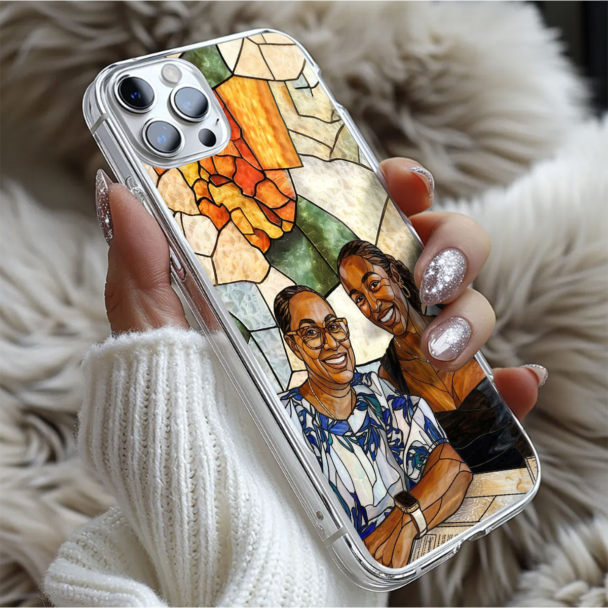 Custom Photo Stained Glass Portrait Mom Grandma Parents Family - Personalized Clear Silicone Phone Case