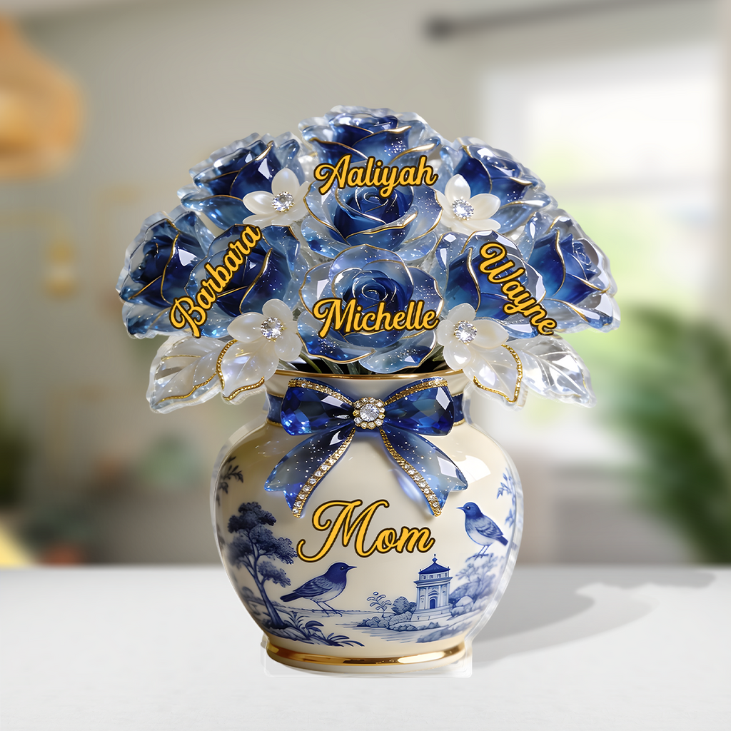 Toile De Jouy Flower Gift For Mom Grandma - Personalized Custom Shaped Acrylic Plaque