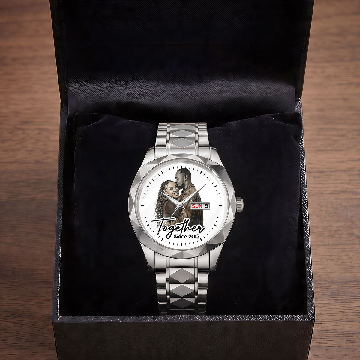 Custom Photo Husband Wife Couple Anniversary Gift Together Forever - Personalized Men's Wrist Watch