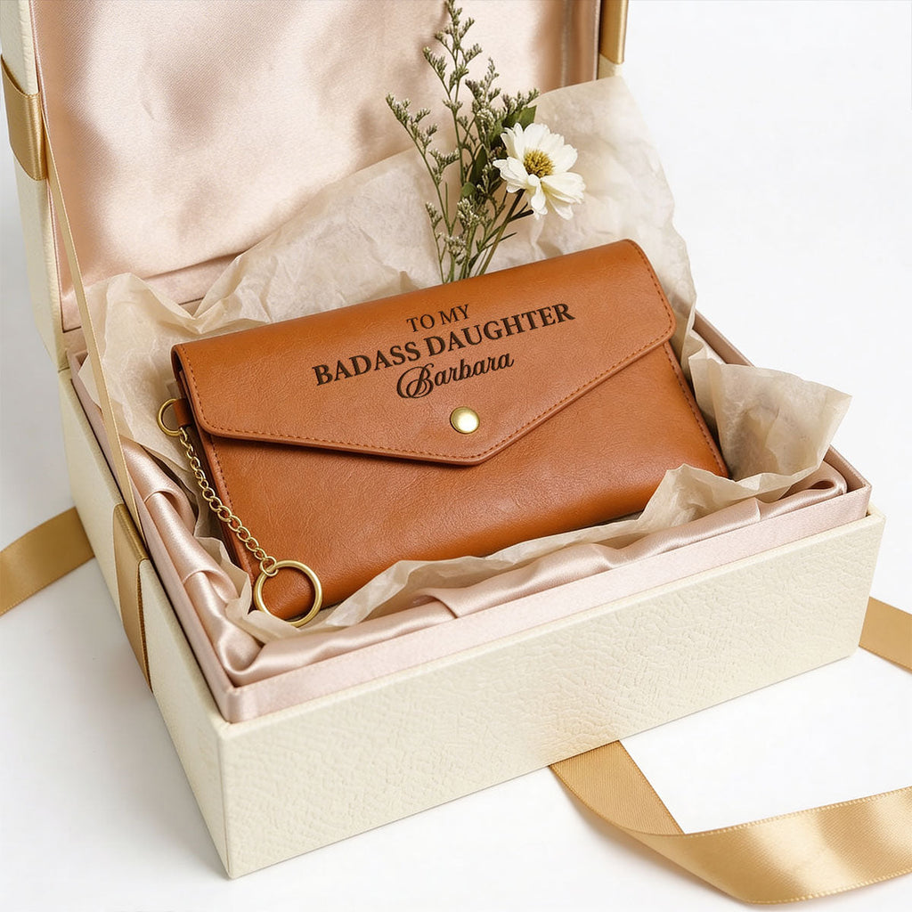 From Mom To Badass Daughter - Personalized Leather Envelope Wallet