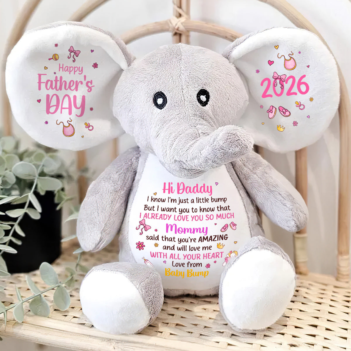 Dear Daddy I Love You - Personalized Stuffed Elephant
