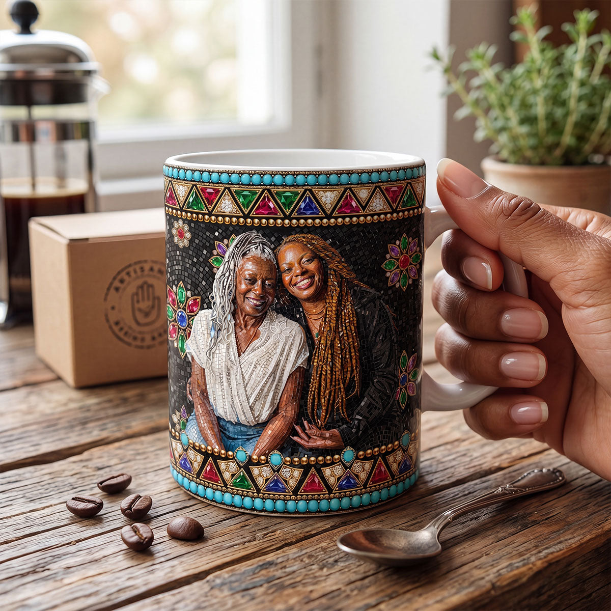 Custom Photo Portrait Premium Mosaic Mom Grandma Parents Family - Personalized Ceramic Coffee Mug