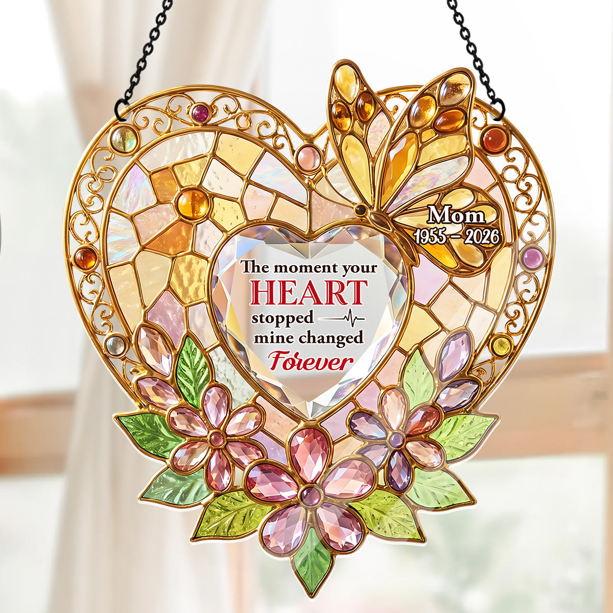 The Moment Your Heart Stopped Mine Changed Forever - Personalized Acrylic Suncatcher