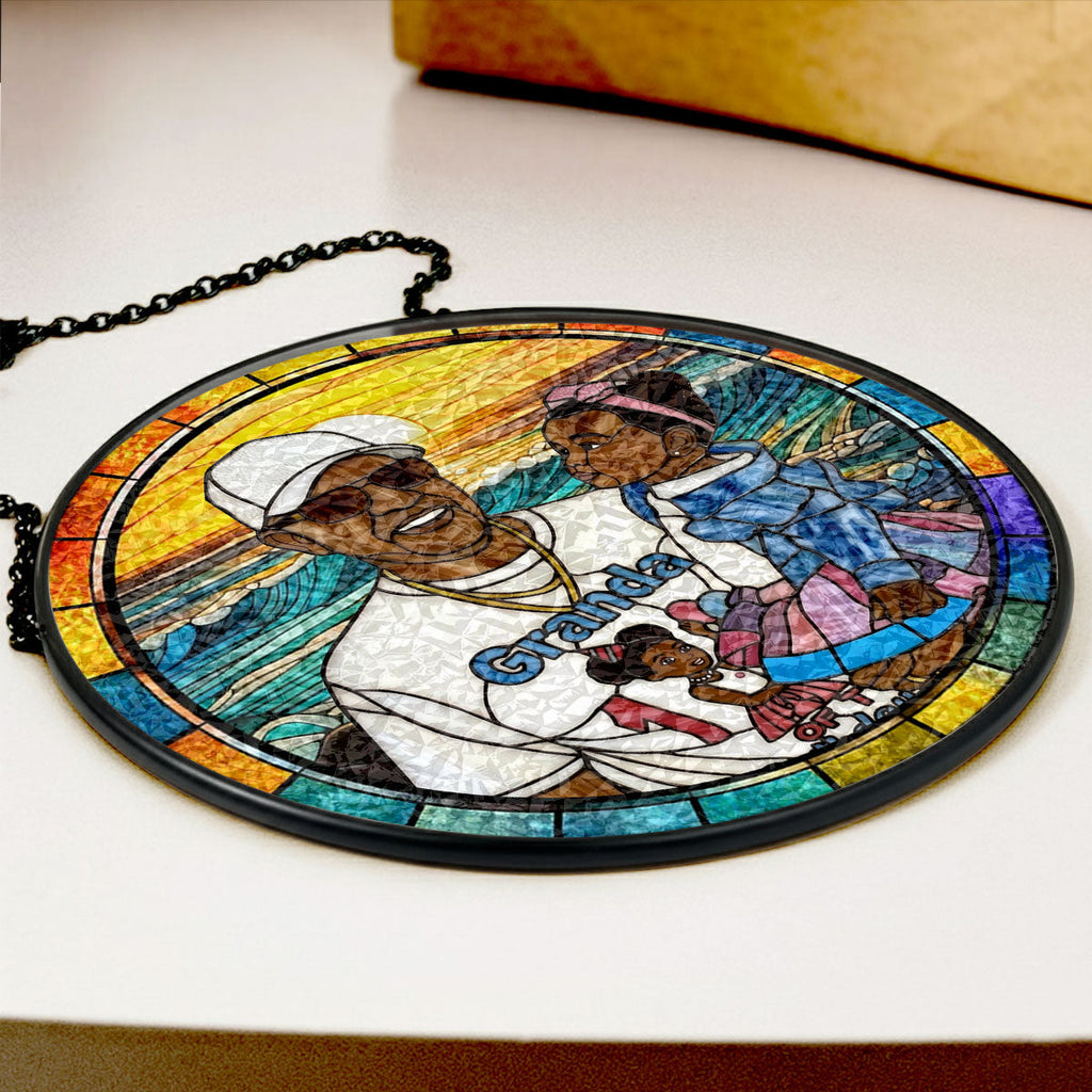 Custom Photo Stained Glass Dad Grandpa Papa Family  - Personalized Stained Glass Window Hanging Suncatcher