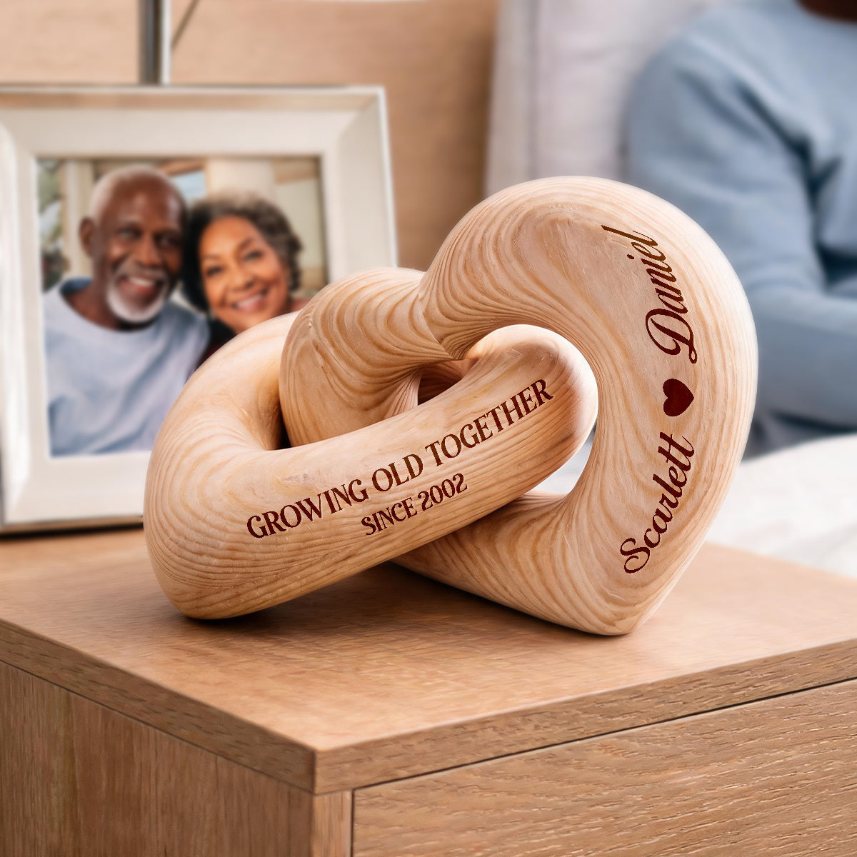 Growing Old Together - Personalized Interlocking Wooden Hearts