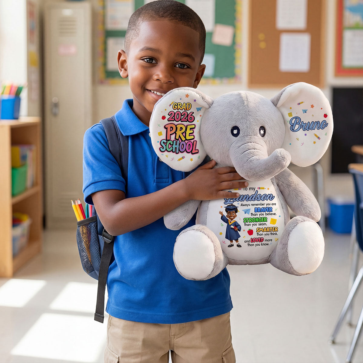 Preschool Kindergarten Graduation - Personalized Stuffed Elephant