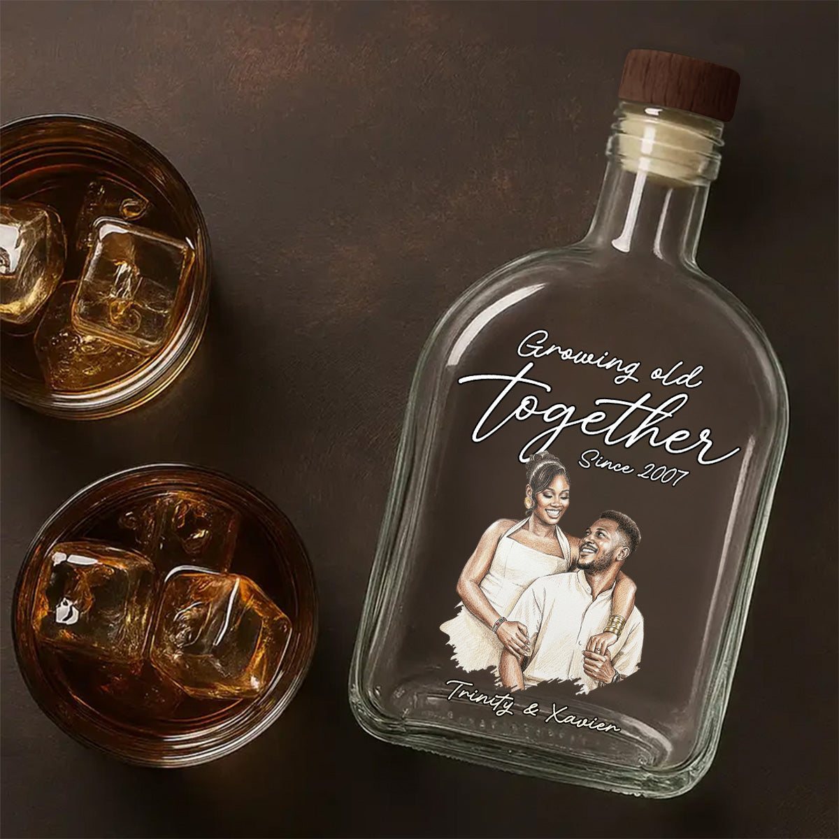 Custom Photo Colored Pencil Sketch Portrait  - Personalized Whiskey Bottle