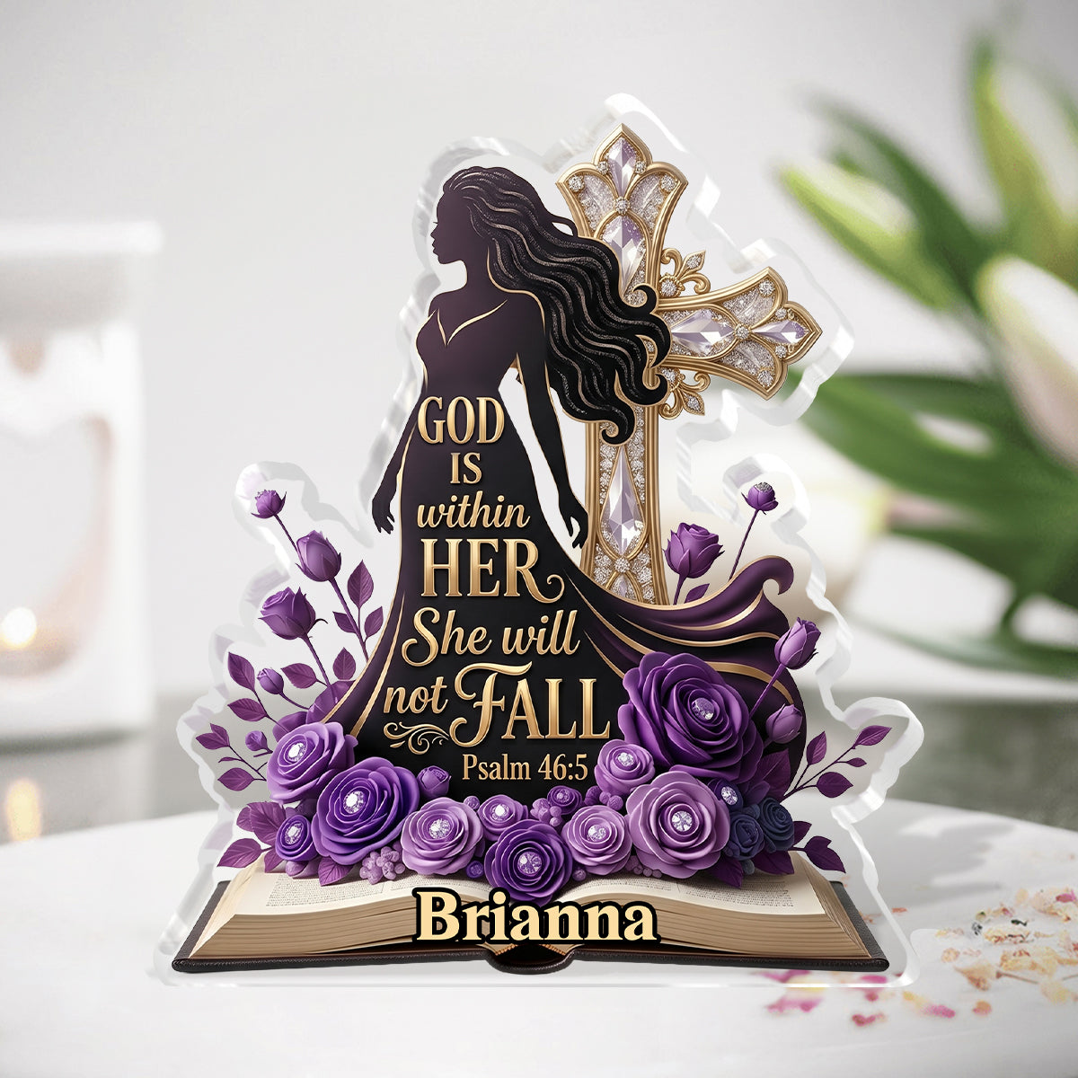 God Is Within Her Purple Roses - Personalized Custom Shaped Acrylic Plaque