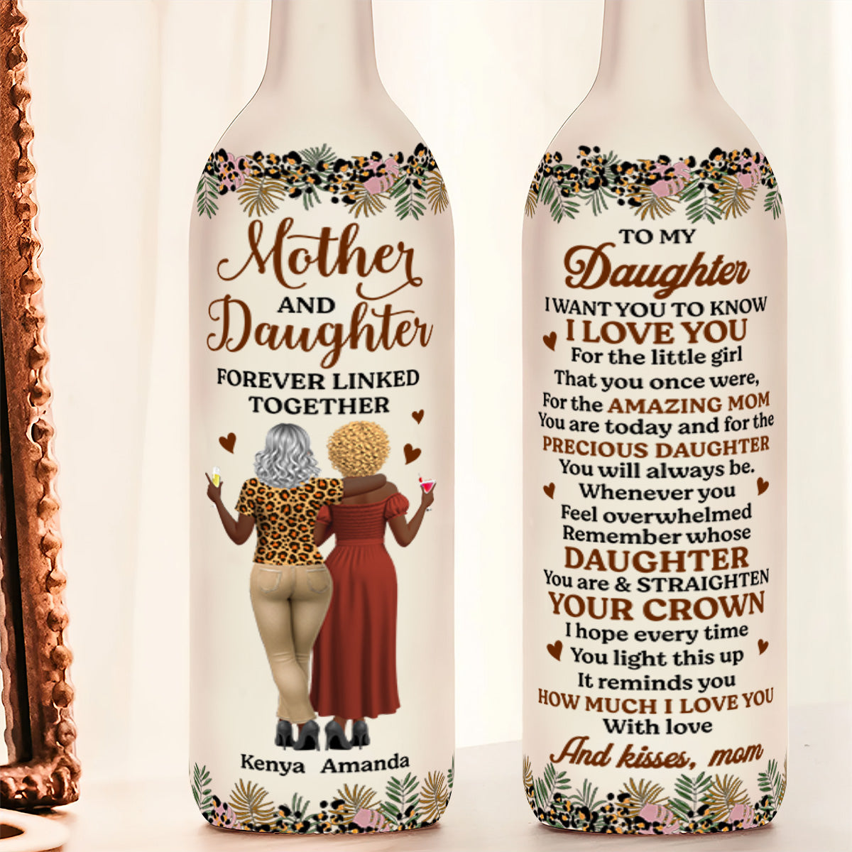 Mother And Daughter Forever Linked Together - Personalized Bottle Lamp