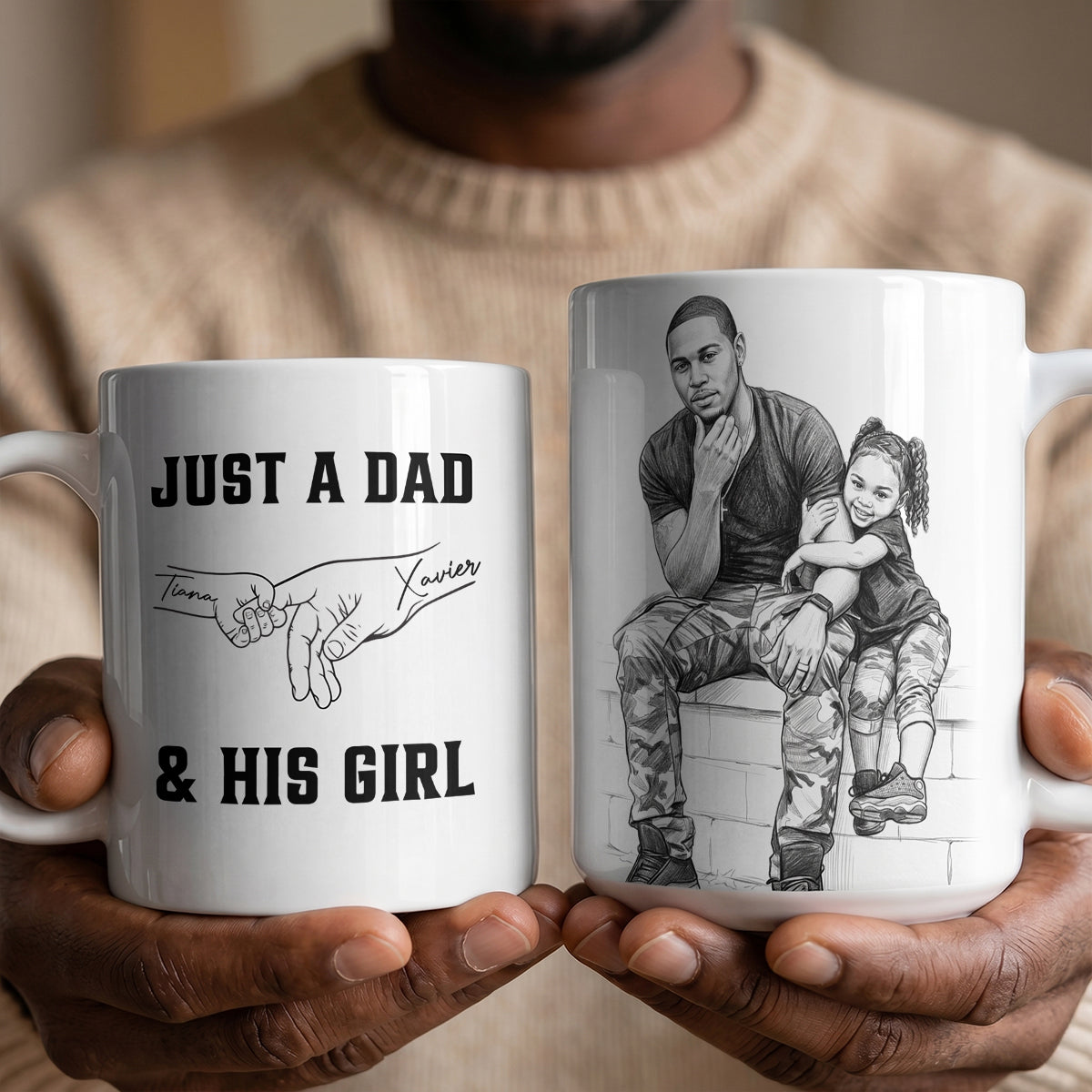Custom Photo Pencil Sketch Portrait Dad Grandpa Family - Personalized Ceramic Coffee Mug