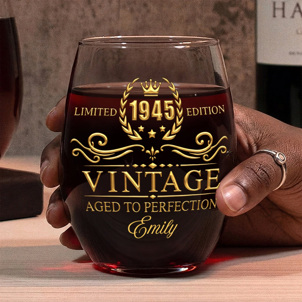 Limited Edition Aged To Perfection - Personalized Stemless Wine Glass