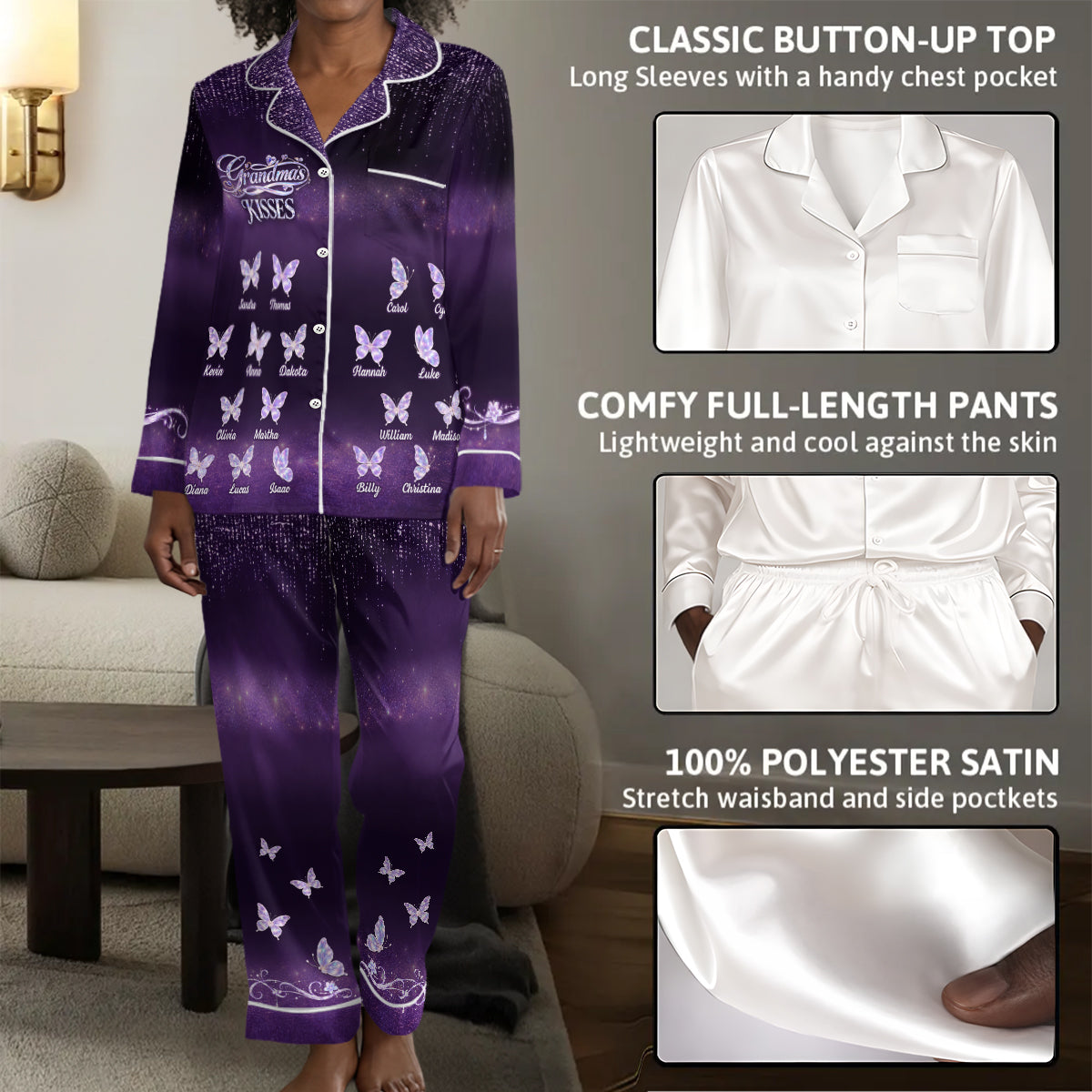 Grandma's Kisses - Personalized Satin PJM Set