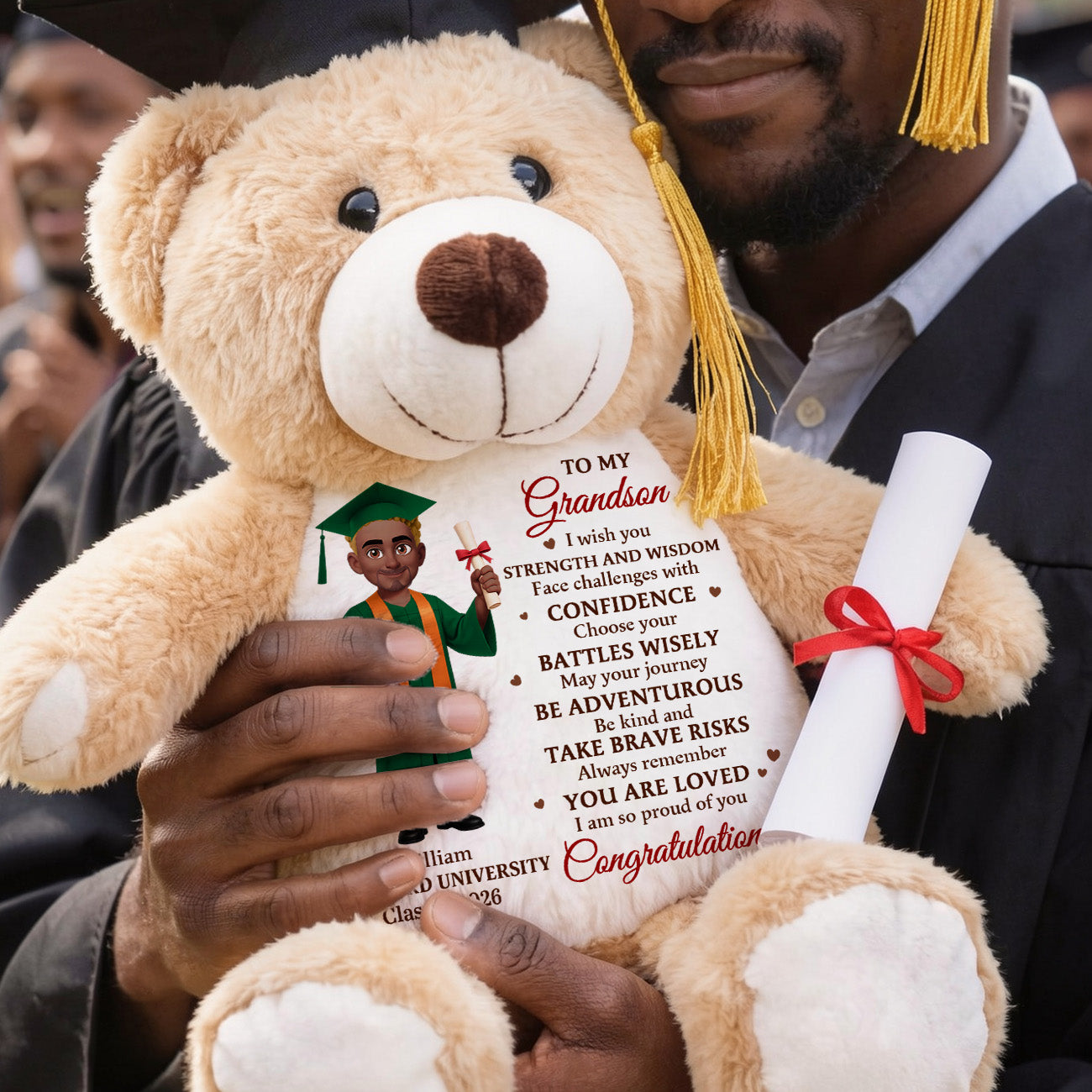 I Wish You Strength And Wisdom - Personalized Graduation Teddy Bear