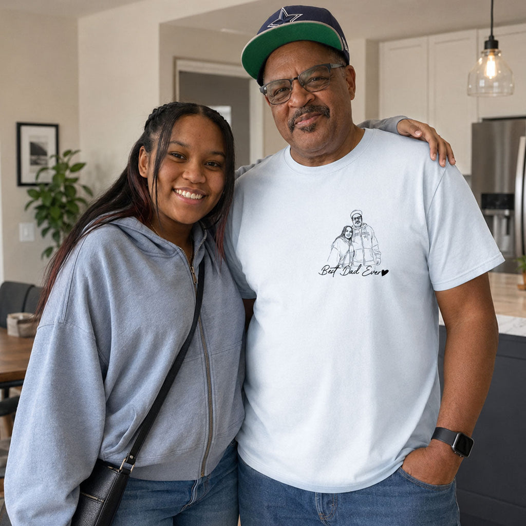 Custom Photo Pencil Sketch Best Dad Grandpa Ever Family Portrait - Personalized 2D Unisex T-shirt